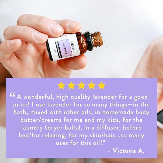 Lavender Essential Oil by Revive Essential Oils - 100% Pure Therapeutic Grade, for Diffuser, Humidifier, Massage, Aromatherapy, Skin & Hair Care