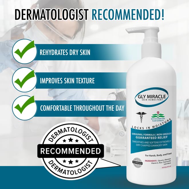 GLY MIRACLE Moisturizing Body Cream Lotion, 16 ounce - Non-Greasy Skin Humectant for Extremely Dry Skin, Hands, Body, and Feet, Light Fresh Scent with Pure Glycerin for Nourishing Hydration.