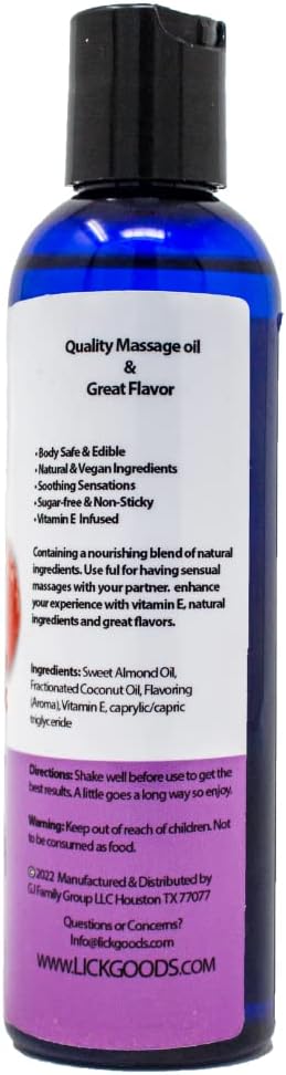 Lick Raspberry Flavored Muscle Massage Oil for Massage Therapy - Natural Oil with Almond and Coconut Essential Oils - Multipurpose Aromatic Absorption Full Body Massage Oil - 4 fl. oz.