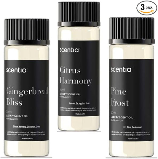 Christmas Fragrance Oil Set, Scentia Winter Fragrance Oils for Diffuser & Candle Making | Pine Frost, Gingerbread Bliss, Citrus Harmony Winter Scented Oils : 3x20ml Pack for Mothers Day Gift
