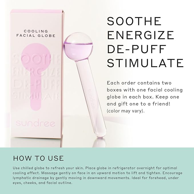 sundree Cooling Facial Ice Globes | Reduce Puffiness | Tighten Skin | Improve Circulation | Freezer Safe | Bundle (2 - Pack) (Clear)