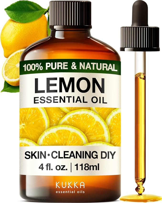 Kukka 100% Pure Lemon Essential Oil - 4 Fl Oz, Natural Fresh Lemon Scent for Diffuser, Aromatherapy, Skin Cleaning & DIY Soap Making - Ideal Mother's Day Gift for Relaxation & Self-Care