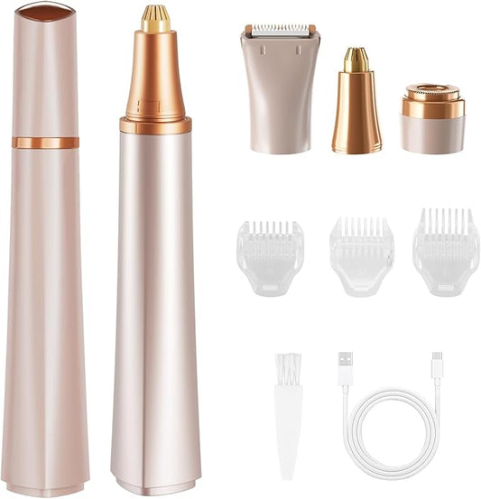 Electric Eyebrow Trimmer, 3 in 1 Facial Hair Remover for Women, Waterproof Rechargeable Hair Shaver for Face Eyebrow Leg Bikini Nose, Painless Facial Razor Epilators with 3 Guide Combs