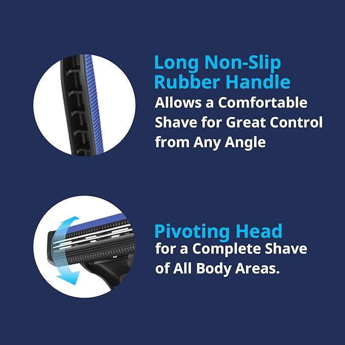 Dorco Pace 2 Plus Disposable Razor, 2 Blades, Pivoting Head, Open-Flow for Easy Rinsing, Lubricating Strip, Long Non-Slip Rubber Handle (60ct)