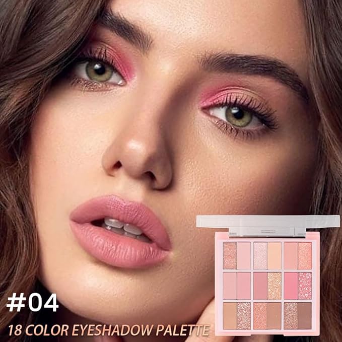 18Colors Nude Pink Rose Gold Shimmery Eyeshadow Palette Makeup,Light Nude Soft Glitter Sparkly Highly Pigmented Eye Shadow Long Lasting Waterproof Naturing-Looking Blendable for Beginners