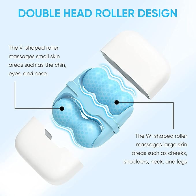 Ice Roller for Face and Eye Mini Portable Cool Facial Roller Personal Skin Care Tools with 2 in 1 Roller and Carry Case to Reduce Puffiness and Relief Migraine, Pain. Women Mother Gift (Blue)