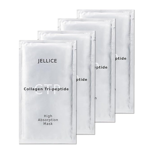 High Absorption Collagen Face Mask for Women - Face Sheet Mask for All Skin Types with Collagen Tripeptides for Deep Hydration & Enhanced Elasticity - Japanese Cosmetics - 20ml × 4 Sheets