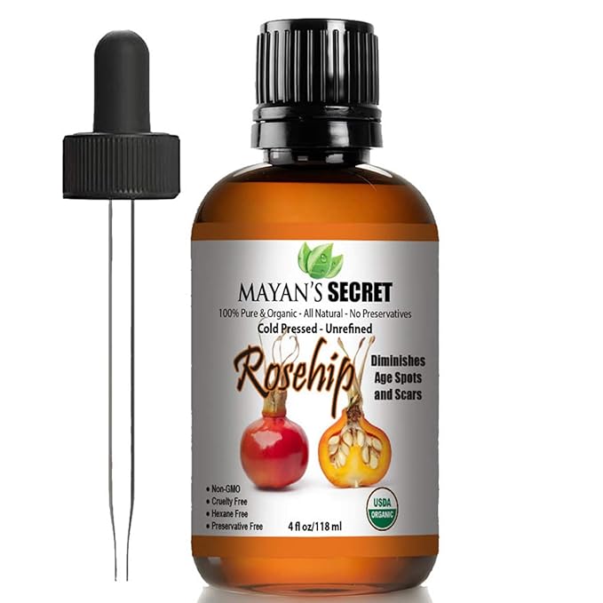 Mayan's Secret Rosehip Seed Oil USDA Certified Organic, Cold Pressed, Unrefined. Reduce Acne Scars. Essential Oil for Face, Nails, Hair, Skin. Therapeutic AAA+ Grade