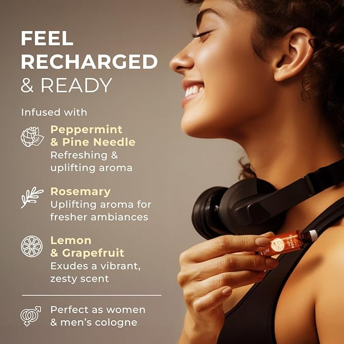 Gya Labs Active Energy Essential Oil Roll on - 100% Pure Natural, Blend with Energizing Lemon & Refreshing Peppermint Oil, Aromatherapy Roller, Travel Size (0.34 Fl Oz)