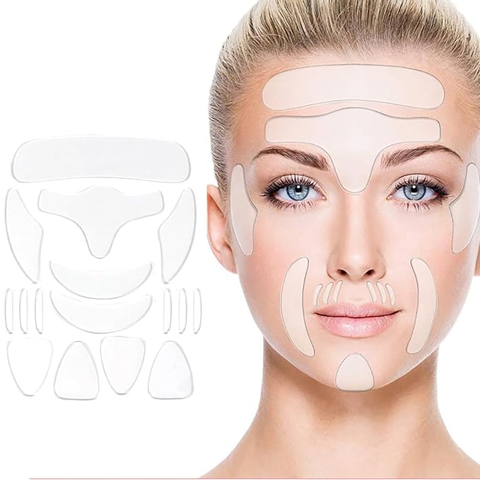 VolksRose Face & Forehead Beauty Patches, 16Pcs Reusable Silicone Patches for Eye, Neck, Forehead & Nasolabial Areas