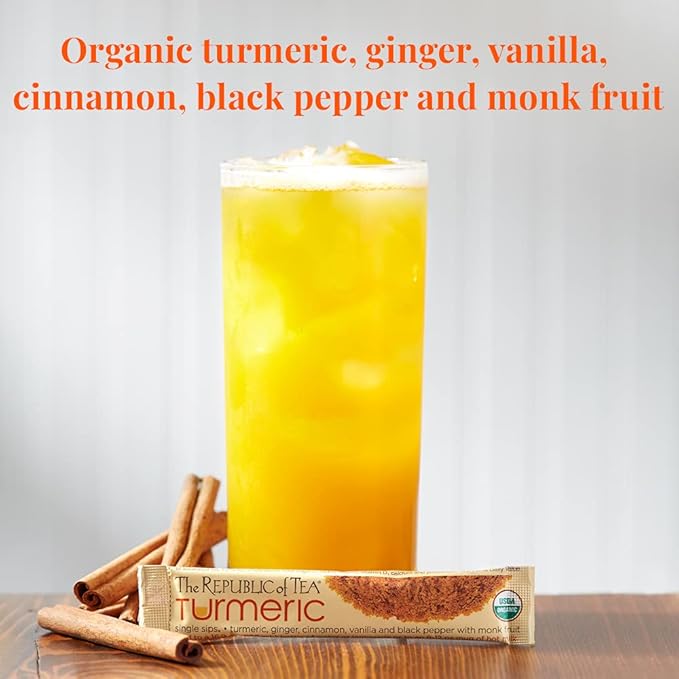 The Republic of Tea Organic Turmeric Single Sips, 50 Single Servings of Instant Turmeric Tea