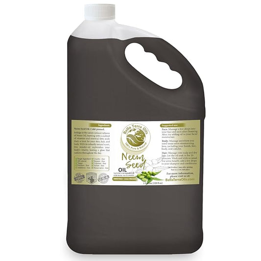 Bella Terra Oils Neem Seed Oil – 1gallon, Concentrated, Versatile, Quick Absorbing, Often used in Soapmaking