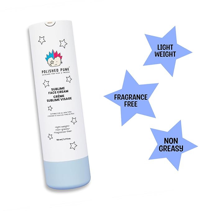 All-Natural Sublime Face Cream for Kids & Tweens, Fragrance-Free, Lightweight, Non-Greasy Face Moisturizer, 50 ml/1.7 fl oz | Skincare for All Types