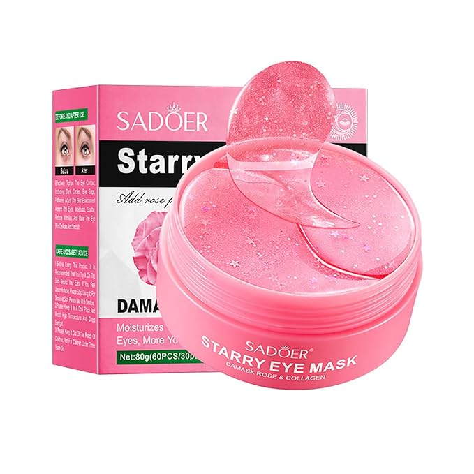 Eye Mask, Under Eye Patches 30 Pairs- Dark Circles, Puffy Eyes Treatments–Reduce Wrinkles and Fine Lines, Hydrating and Anti-Wrinkle Effect Under-Eye Patches with Hyaluronic Acid and Collagen (Damask Rose)