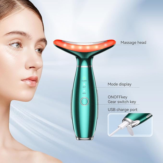 Neck Face Massager, 3-in-1 Portable Facial Massager (Green)