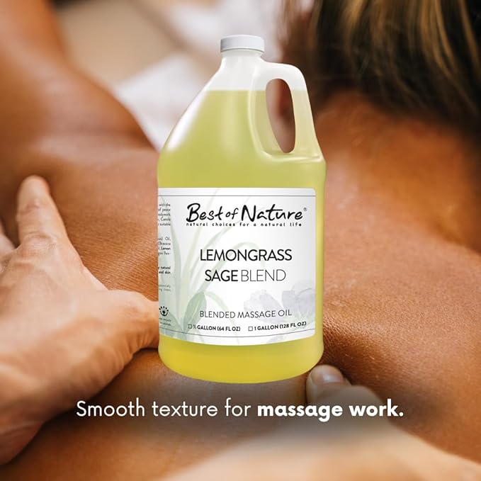 Best of Nature Lemongrass and Sage Massage Oil Blend - Non-Greasy Aromatherapy Massage Oil for Body, Skin & Face, Crafted with Pure Essential Oils, Half Gallon (64 fl oz)