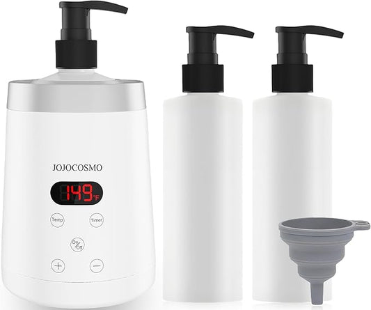 Massage Oil Warmer, Massage Oil Heater with Two Oil Bottle dispensers, Body Liquid Warmer from 30 to 65 °C, Lotion Bottle Warmer Shampoo Heater, for Salon, White