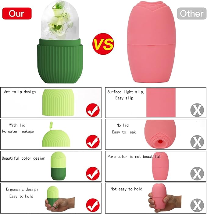 XHJRI Ice Roller Massager for Face, Eyes and Neck - Naturally Condition Skin, De-Puff Eye Bags, Reduce Migraine Pain - Reusable Silicone Ice Mold (Green)