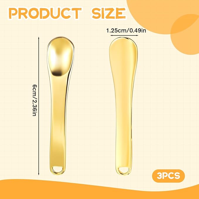 3 Pcs Mini Metal Makeup Spatula Tool, Skincare Spatula, Skin Care Cosmetic Spoon, Metal Cosmetic Spatulas Makeup Applicator Small Scoops Facial Applicator Tool, Reusable Applicator(Gold)