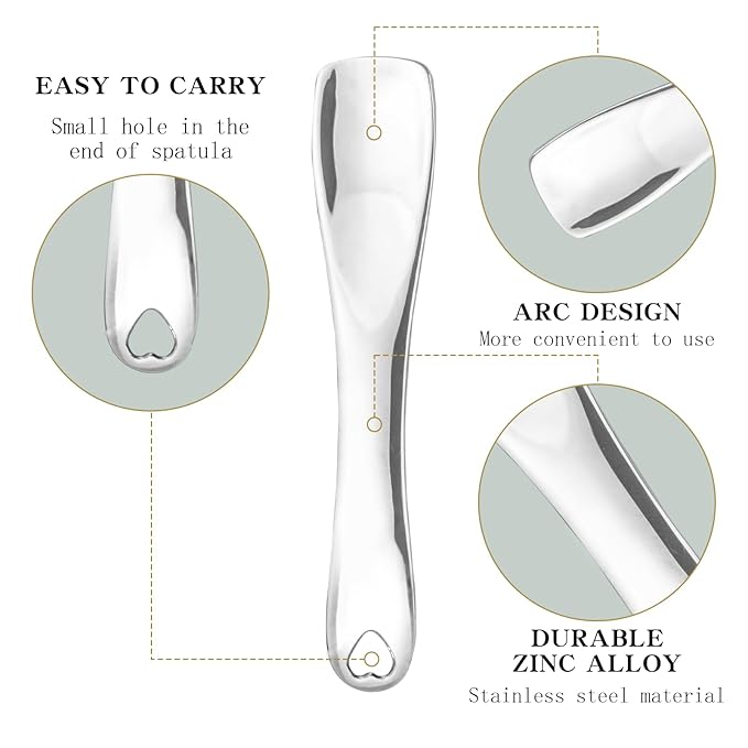 3 PCS Facial Spatula Massage Eye Roller Dark Circles Skincare Tool Face Cream Lotion Makeup Stainless Steel Applicator Wand Neck Lines Beauty Instrument Stick Spoon Device(Silver)