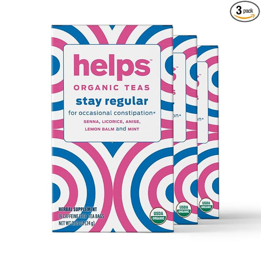 HELPS TEAS | Helps Stay Regular Tea | Organic Blend of Senna, Licorice, Anise, Lemon Balm and Mint. Relieves Occasional Constipation | Laxative and Draining Effect | Pack of 3