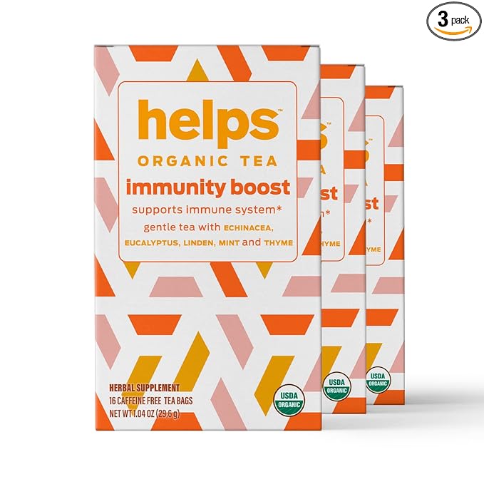HELPS TEAS | Helps Immunity Boost Tea | Organic herbal blend of Echinacea, Eucalyptus, Mint, Linden, Thyme and Natural Honey Flavor. Facilitates Respiratory Health | 16 Tea Bags - Pack of 3 |