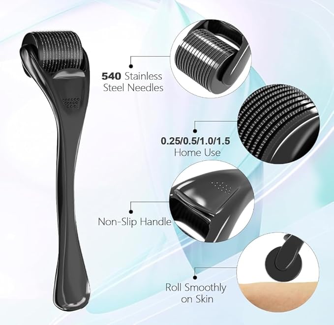 Derma Roller Beard Roller Microneedling Micro Needles Skin Face Roller 540 Stainless Steel for Hair Beard Facial Skin Face 540 Home Use with Storage Case