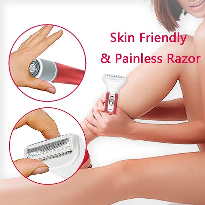Electric Razor for Women,5 in 1 Womens Shaver Electric Bikini Trimmer Pubic Hair Removal Wet & Dry Painless Shaver for Legs Underarms Eyebrow Face Nose and Bikini Line Razor (Red)