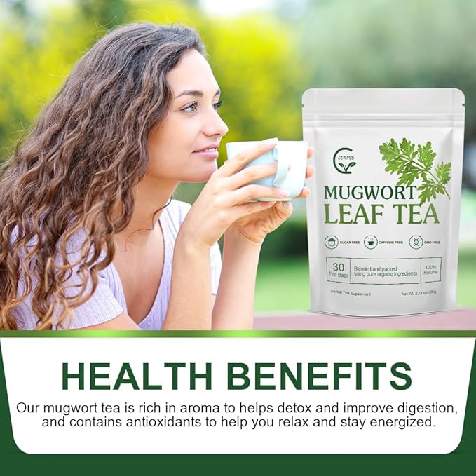 Organic Mugwort Tea Bags - Mugwort Herb Dried Leaves, Pure Natural Artemisia Vulgaris Herbal Tea, Caffeine Free, 30 Tea Bags