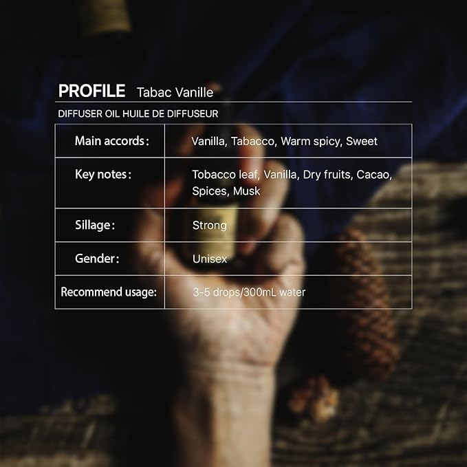 Tabac Vanille Diffuser Oil, Niche Fall/Winter Scent, Tobacco Leaf, Vanilla, Spices, Musk Essential Oils Blend for Ultrasonic Diffuser (.33 oz/10 ml)