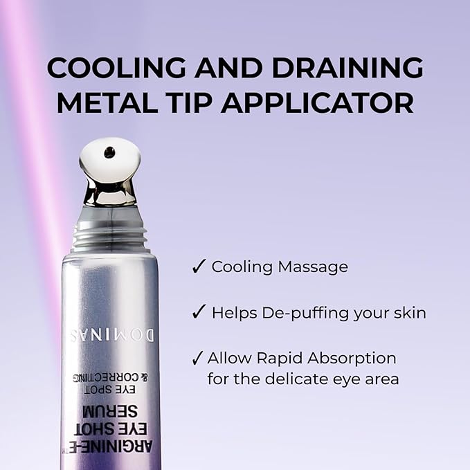 Atclinic Caffeine Eye Serum with Arginine-E & Vitamin E – Korean Eye Gel for Puffiness, Dark Circles, Fine Lines | Cooling Guasha Metal Tip (0.67 fl oz)