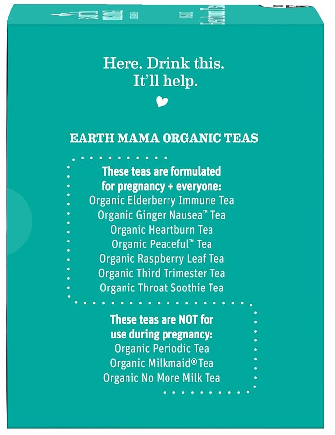 Earth Mama Organic Heartburn Tea | Pregnancy-Safe Soothing Herbal Blend with Marshmallow Root, Lemon Balm & Chamomile, 16 Teabags Per Box (6-Pack)