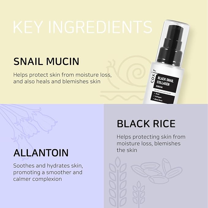 coxir BLACK SNAIL GIFT SET | Birthday Gifts | Foam Cleanser+Serum+Cream | Black Rice, Snail Mucin, Collagen, Peptide | Firming, Moisturizing, Repairing, Korean Skin Care