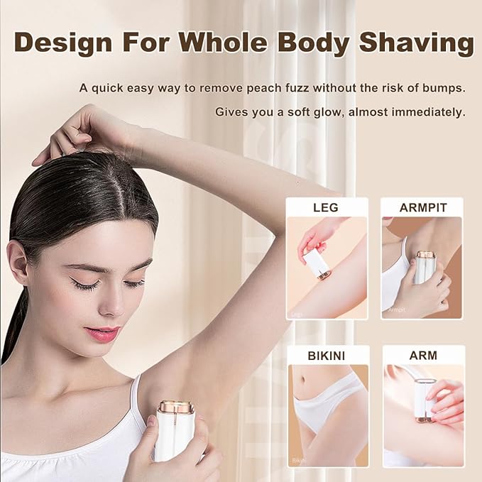 Facial Hair Removal for Women, Portable Painless Electric Shaver Device with Built-in LED, Wet/Dry Electric Razor Hair Remover Epilators for Face, Chin, Upper Lip and Arms (White-2025)
