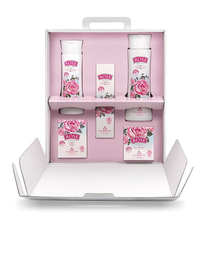 Bulgarian Rose 5 Piece Gift Set with Natural Rose Soap, Rose Body Lotion, Rose Hand Cream, Rose Day Face Cream, Rose Micellar Water
