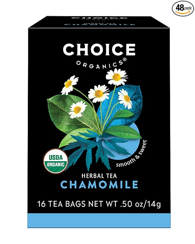 Choice Organic Teas Chamomile Tea - Compostable - Caffeine Free - 48 Organic Herbal Tea Bags (Pack of 3)