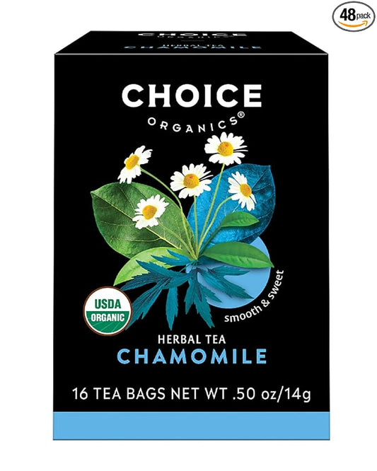 Choice Organic Teas Chamomile Tea - Compostable - Caffeine Free - 48 Organic Herbal Tea Bags (Pack of 3)