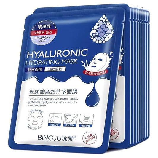 Hyaluronic Acid Face Mask – 10 Masks with Aloe & Seaweed Extracts, Face Mask for Anti-Aging, Soothing & Deep Moisturization, Korean Skin Care, For All Skin Types (25g)
