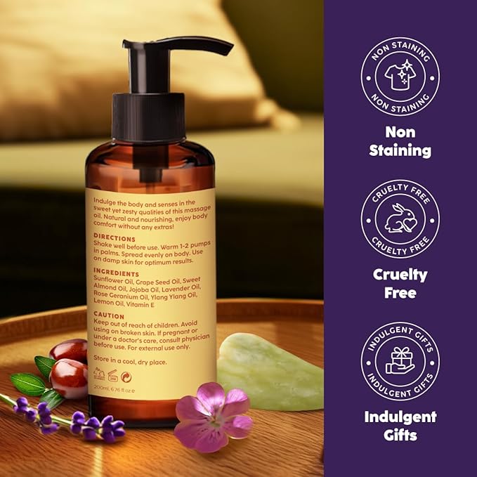 Kukka Relax Massage Oil for Massage Therapy - 6.76 Fl Oz - 100% Pure Natural Full Body Oil Relaxing, Warming for Women & Men, with Lavender, Jojoba, Rose Geranium & Vitamin E