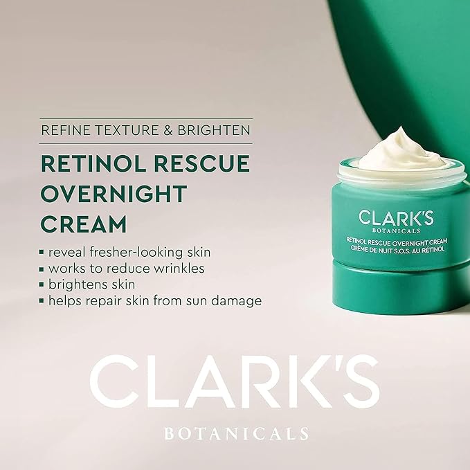 Clark's Botanicals Retinol Rescue Overnight Cream: Hyaluronic Acid & Patented Vitamin C, All Skin Types, Patented Time-Release Retinol, 60ml | 2oz