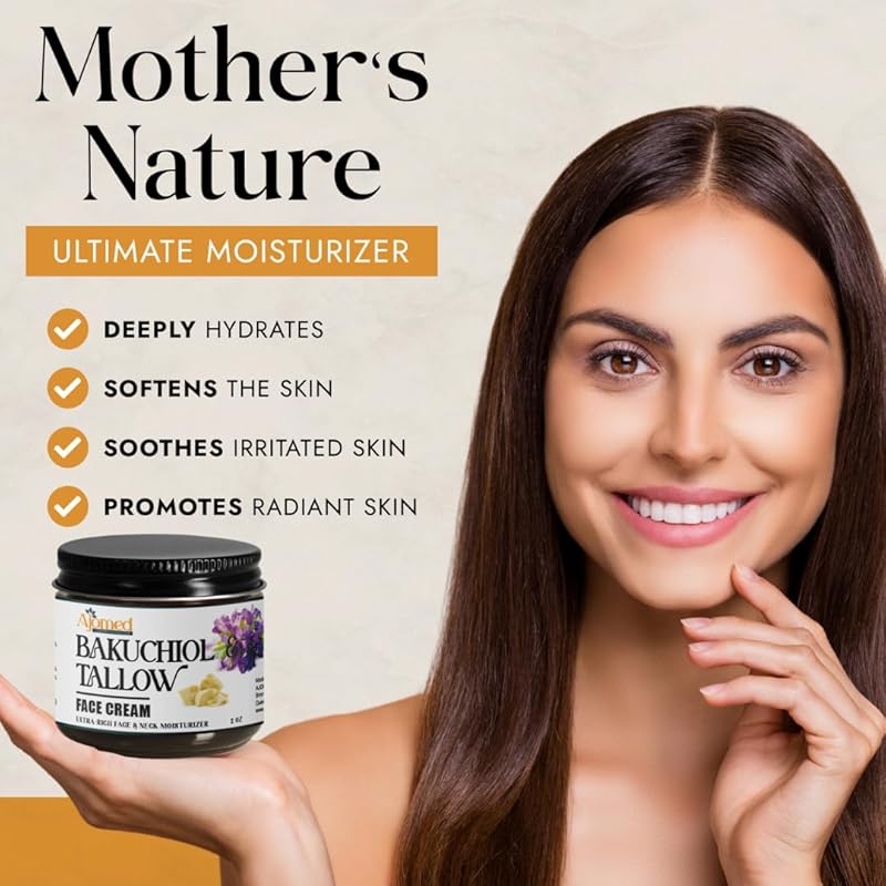 Beef tallow face cream with 2% Bakuchiol oil- Handmade NON GREASY anti aging tallow for skin- face moisturizer, Natural retinol- eczema cream, anti wrinkle, fine lines (Frankincense)