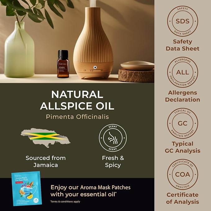 Gya Labs Allspice Essential Oil for Diffuser & Skin - 0.34 Fl Oz - 100% Pure Natural Allspice Oil for Skin, Candle Making & Homemade Items - Sweet Spicy Scents