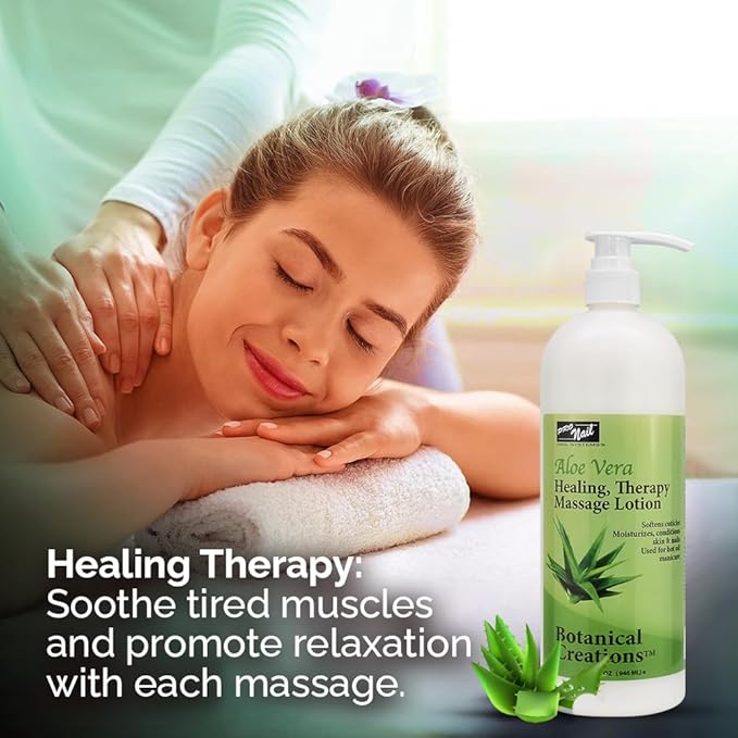PRO NAIL - Healing Therapy Massage Lotion - Professional Pedicure, Body and Hot Oil Manicure, Infused with Natural Oils, Vitamins, Panthenol and Amino Acids (Aloe Vera, 32 Ounce)