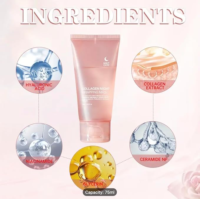 Collagen Night Wrapping Mask, 2.53 fl oz, with Applicator Brush, Pink