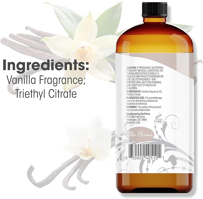 Ola Prima Vanilla Essential Oil 16oz – Therapeutic Grade Big Bottle for Aromatherapy, Diffuser & Candle Making, Vanilla Candle Scent - Essential Oils