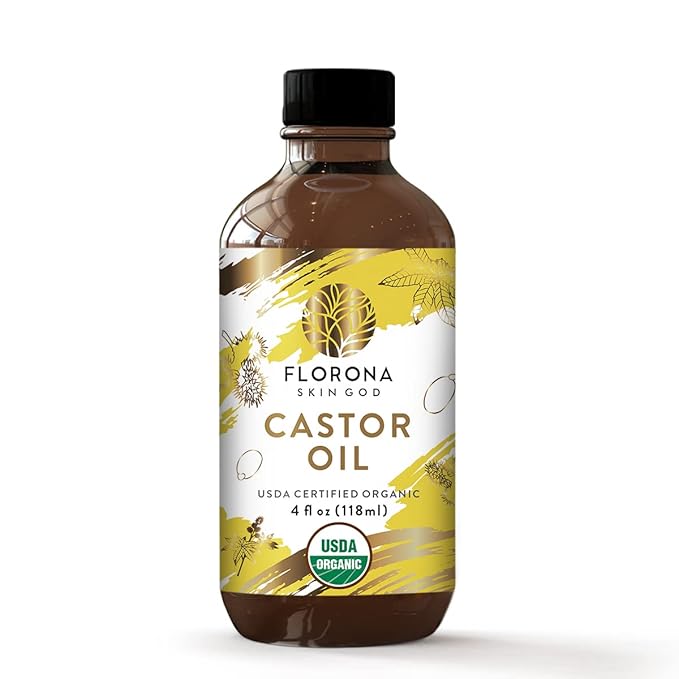 FLORONA Castor Oil 4 fl oz for Hair, Lashes & Brows 100% Pure & Cold-Pressed USDA Certified Organic to Strengthen, Moisturize & Condition