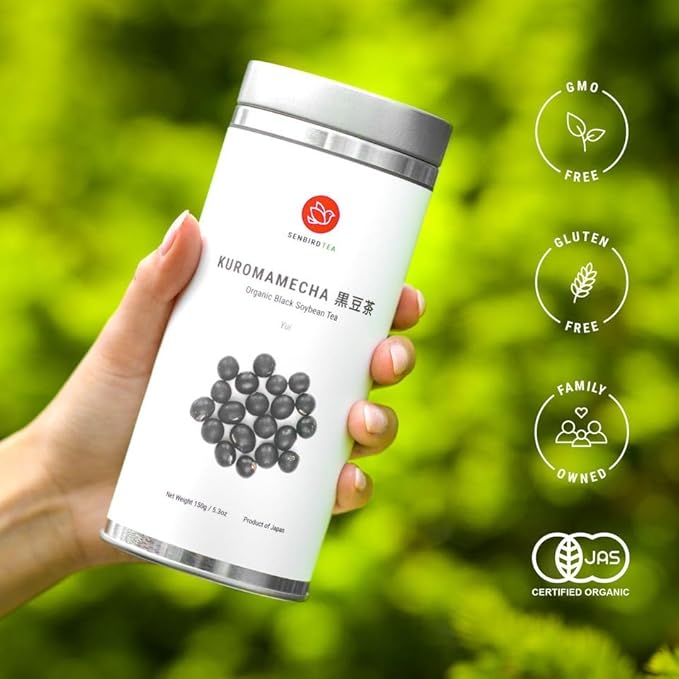 Senbird Organic Kuromamecha - Japanese Black Soybean Tea - From Hokkaido, Japan - Loose Leaf Kuromame Tea in Airtight Tea Tin (5.3oz/150g)