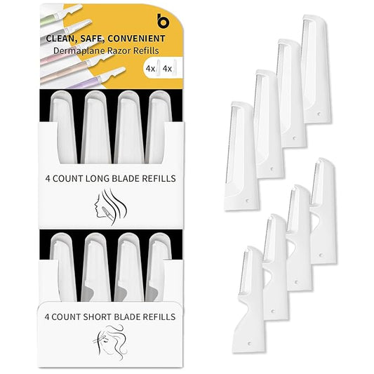 Dermaplane Razor Blades, Dermablade, Safe and Effective Removal Women Facial Peach Fuzz, Gentle Skin Exfoliation Blades, 4 Long and 4 Short Dermaplaning Blades