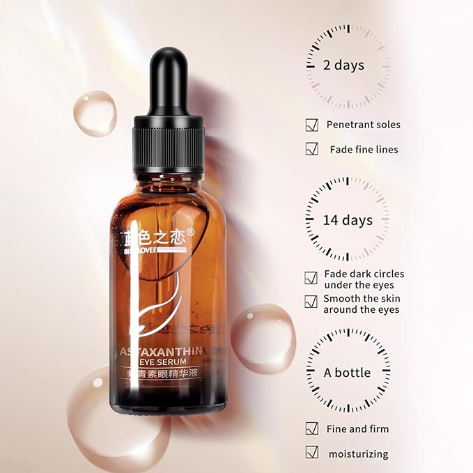 BLUE LOVE 1PC Astaxanthin Eye Serum - Reduces Dark Circles & Puffiness, Anti-Aging Formula Targets Wrinkles, Hydrating for Puffy Bags, Fast Absorbing & Moisturizing