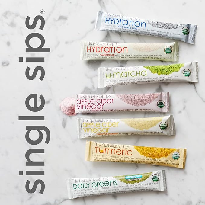 The Republic of Tea Organic Turmeric Single Sips, 50 Single Servings of Instant Turmeric Tea